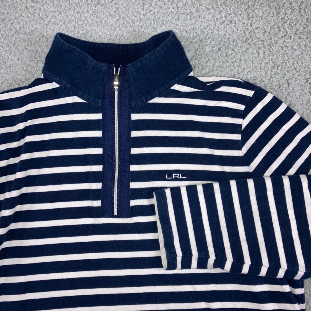 LRL Ralph Lauren Striped Quarter Zip Women 1X Pullover Sweatshirt 3/4‎ Sleeve